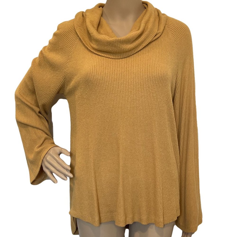 NEW Maeve Mustard Ribbed Cowl Neck Top M